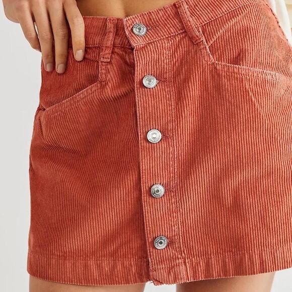Free People Dresses & Skirts - Free People orange corduroy mini skirt Size 2